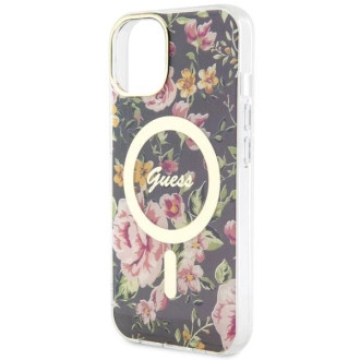 Pouzdro Guess Flower MagSafe pro iPhone 14 - černé