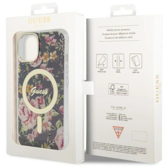 Pouzdro Guess Flower MagSafe pro iPhone 14 - černé