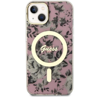 Pouzdro Guess Flower MagSafe pro iPhone 14 - růžové