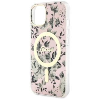 Pouzdro Guess Flower MagSafe pro iPhone 14 - růžové