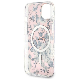 Pouzdro Guess Flower MagSafe pro iPhone 14 - růžové