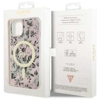 Pouzdro Guess Flower MagSafe pro iPhone 14 - růžové