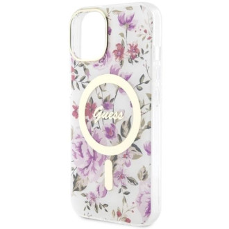 Pouzdro Guess Flower MagSafe pro iPhone 14 - průhledné