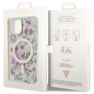 Pouzdro Guess Flower MagSafe pro iPhone 14 - průhledné