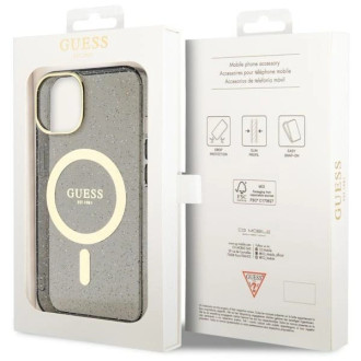 Guess Glitter Gold MagSafe pouzdro pro iPhone 14 - černé