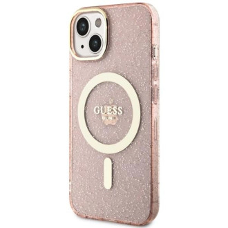 Guess Glitter Gold MagSafe pouzdro pro iPhone 14 - růžové