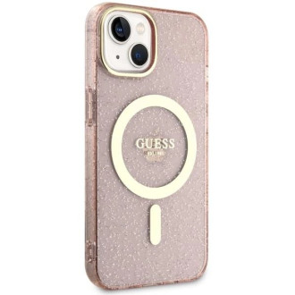 Guess Glitter Gold MagSafe pouzdro pro iPhone 14 - růžové