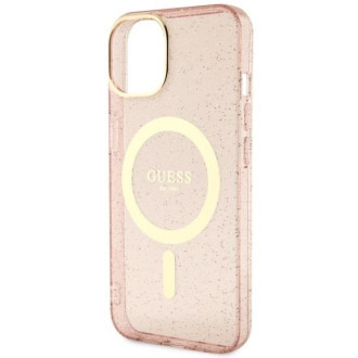 Guess Glitter Gold MagSafe pouzdro pro iPhone 14 - růžové