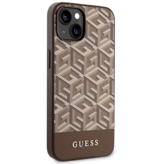 Pouzdro Guess GCube Stripes MagSafe pro iPhone 14 - hnědé