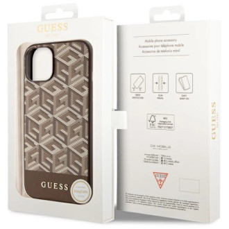 Pouzdro Guess GCube Stripes MagSafe pro iPhone 14 - hnědé