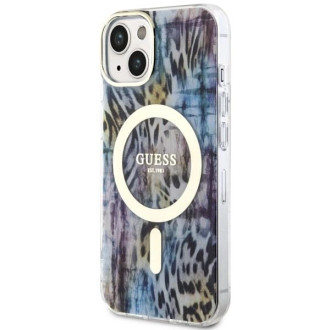 Pouzdro Guess Leopard MagSafe pro iPhone 14 - modré