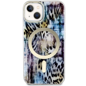 Pouzdro Guess Leopard MagSafe pro iPhone 14 - modré