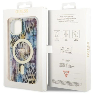 Pouzdro Guess Leopard MagSafe pro iPhone 14 - modré