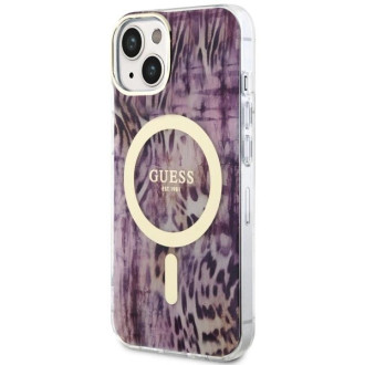 Pouzdro Guess Leopard MagSafe pro iPhone 14 - růžové