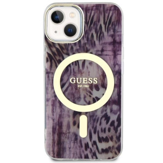 Pouzdro Guess Leopard MagSafe pro iPhone 14 - růžové
