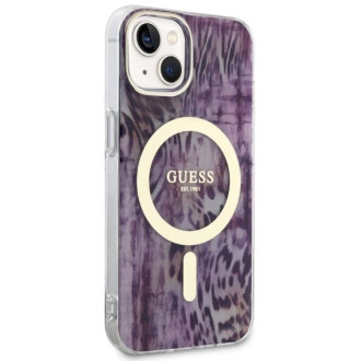 Pouzdro Guess Leopard MagSafe pro iPhone 14 - růžové