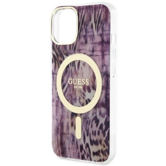 Pouzdro Guess Leopard MagSafe pro iPhone 14 - růžové