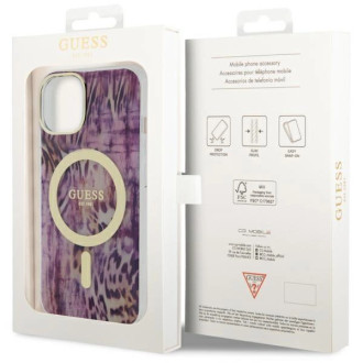 Pouzdro Guess Leopard MagSafe pro iPhone 14 - růžové