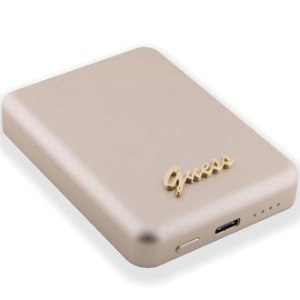 Indukční power banka Guess MagSafe Metal Script Logo 15W 5000mAh - zlatá