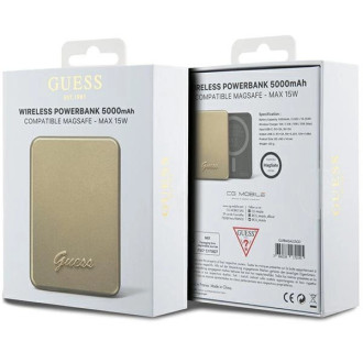 Indukční power banka Guess MagSafe Metal Script Logo 15W 5000mAh - zlatá