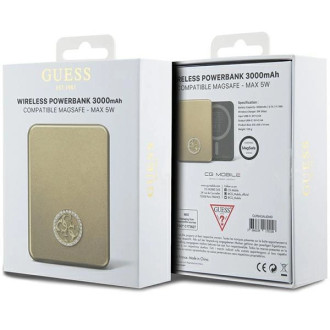 Indukční power banka Guess MagSafe 4G Strassed Metal Logo 5W 3000mAh - zlatá
