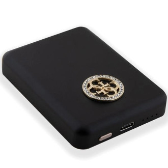 Indukční powerbanka Guess MagSafe 4G Strassed Metal Logo 5W 3000mAh - černá