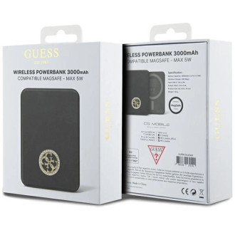 Indukční powerbanka Guess MagSafe 4G Strassed Metal Logo 5W 3000mAh - černá