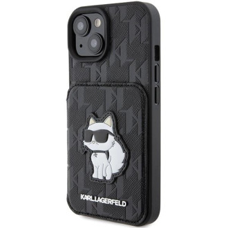 Karl Lagerfeld Saffiano Cardslots and Stand Monogram Choupette pouzdro pro iPhone 15 - černé