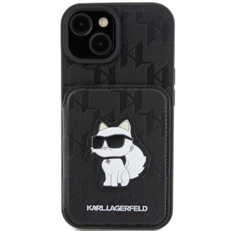 Karl Lagerfeld Saffiano Cardslots and Stand Monogram Choupette pouzdro pro iPhone 15 - černé