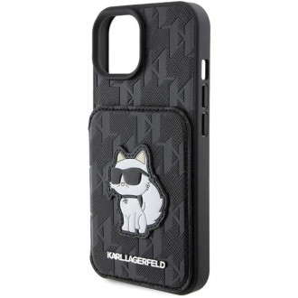 Karl Lagerfeld Saffiano Cardslots and Stand Monogram Choupette pouzdro pro iPhone 15 - černé