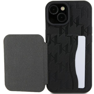 Karl Lagerfeld Saffiano Cardslots and Stand Monogram Choupette pouzdro pro iPhone 15 - černé