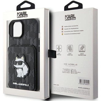 Karl Lagerfeld Saffiano Cardslots and Stand Monogram Choupette pouzdro pro iPhone 15 - černé