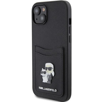Pouzdro Karl Lagerfeld Saffiano Cardslot Karl&amp;Choupette Metal Pin pro iPhone 15 - černé