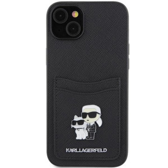 Pouzdro Karl Lagerfeld Saffiano Cardslot Karl&amp;Choupette Metal Pin pro iPhone 15 - černé