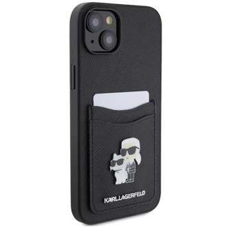 Pouzdro Karl Lagerfeld Saffiano Cardslot Karl&amp;Choupette Metal Pin pro iPhone 15 - černé