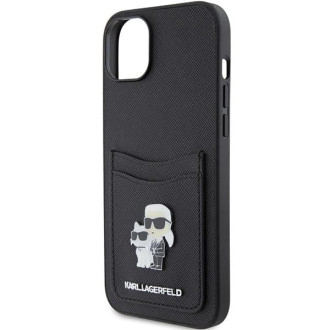 Pouzdro Karl Lagerfeld Saffiano Cardslot Karl&amp;Choupette Metal Pin pro iPhone 15 - černé