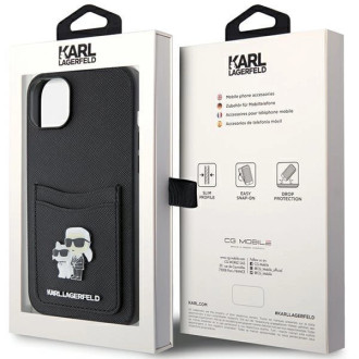 Pouzdro Karl Lagerfeld Saffiano Cardslot Karl&amp;Choupette Metal Pin pro iPhone 15 - černé
