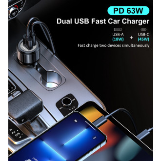 Nabíječka do auta Choetech TC0010 USB-C USB-A PD 63W - černá
