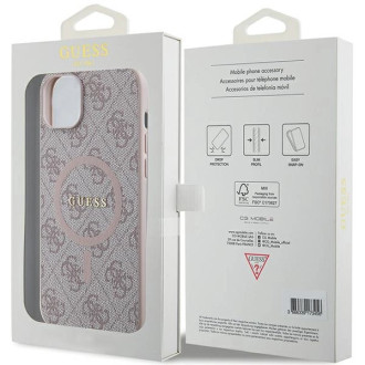 Guess 4G Collection kožené kovové logo MagSafe pouzdro pro iPhone 15/14/13 – růžové