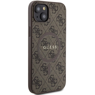 Guess 4G Collection kožené kovové logo MagSafe pouzdro pro iPhone 15/14/13 – hnědé