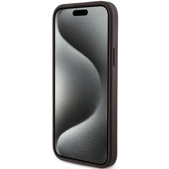 Guess 4G Collection kožené kovové logo MagSafe pouzdro pro iPhone 15/14/13 – hnědé