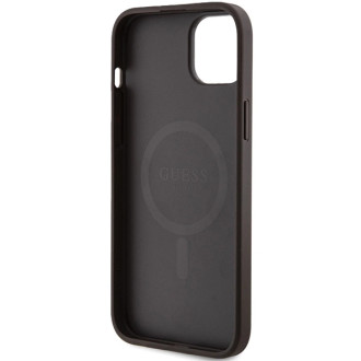 Guess 4G Collection kožené kovové logo MagSafe pouzdro pro iPhone 15/14/13 – hnědé