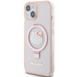 Hello Kitty Ring Stand Glitter Electrop Logo MagSafe Case pro iPhone 15/14/13 – růžové