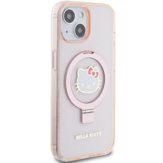 Hello Kitty Ring Stand Glitter Electrop Logo MagSafe Case pro iPhone 15/14/13 – růžové