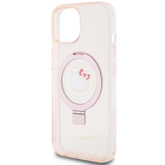 Hello Kitty Ring Stand Glitter Electrop Logo MagSafe Case pro iPhone 15/14/13 – růžové