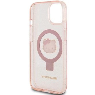 Hello Kitty Ring Stand Glitter Electrop Logo MagSafe Case pro iPhone 15/14/13 – růžové
