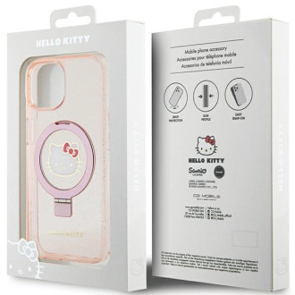 Hello Kitty Ring Stand Glitter Electrop Logo MagSafe Case pro iPhone 15/14/13 – růžové