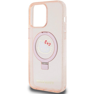 Hello Kitty Ring Stand Glitter Electrop Logo MagSafe Case pro iPhone 15 Pro Max – růžové