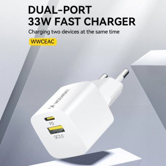 Wozinsky WWCEAC GaN USB-A USB-C 33W nástěnná nabíječka - bílá