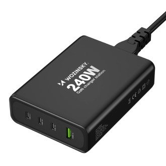 Wozinsky WGCSB 240W GaN nástěnná nabíječka USB-A / 3 x USB-C - černá